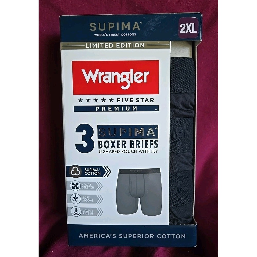 Wrangler Five Star Premium 3 Supima Boxer Briefs Size 2XL, Limited Edition